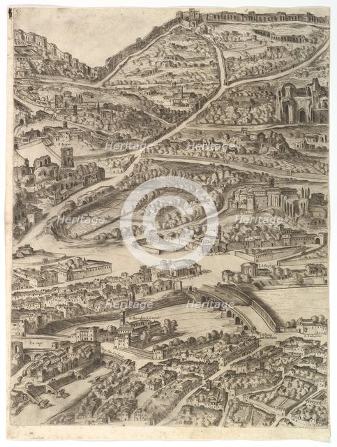 Plan of the City of Rome. Part 5 with the Baths of Caracalla, the Santa Sabina and Part of..., 1645. Creator: Antonio Tempesta.
