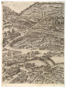 Plan of the City of Rome. Part 5 with the Baths of Caracalla, the Santa Sabina and Part of..., 1645. Creator: Antonio Tempesta