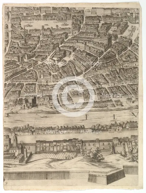 Plan of the City of Rome: sheet 9 with the Piazza Navona, the Campo di Fiore and the Sant'..., 1645. Creator: Antonio Tempesta.