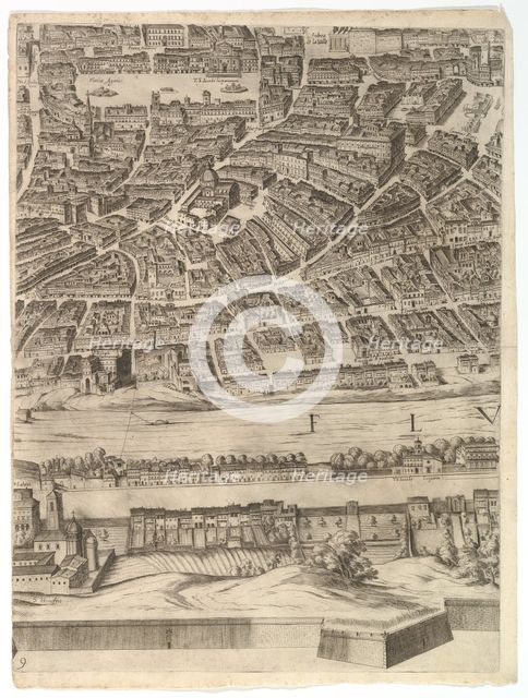 Plan of the City of Rome: sheet 9 with the Piazza Navona, the Campo di Fiore and the Sant'..., 1645. Creator: Antonio Tempesta.