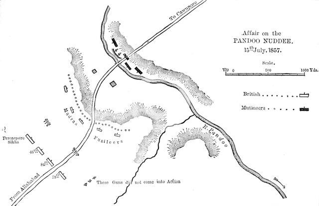 'Plan of the Affair at Pandoo Nuddee', c1891. Creator: James Grant.