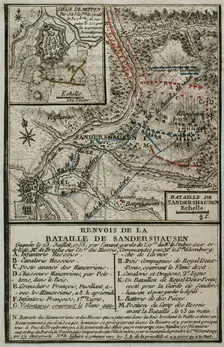 Plan of the Battle of Sandershausen, Germany (July 23, 1758), 1765. Creator: Jean de Beaurain