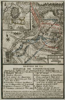 Plan of the Battle of Sandershausen, Germany (July 23, 1758), 1765. Creator: Jean de Beaurain