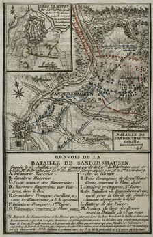 Plan of the Battle of Sandershausen, Germany (July 23, 1758), 1765. Creator: Jean de Beaurain