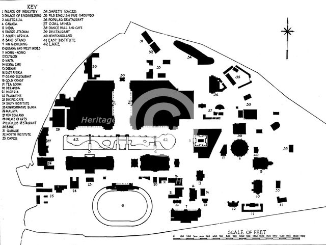 Plan of the British Empire Exhibition, Wembley, showing disposition of principal buildings, 1924. Artist: Unknown.