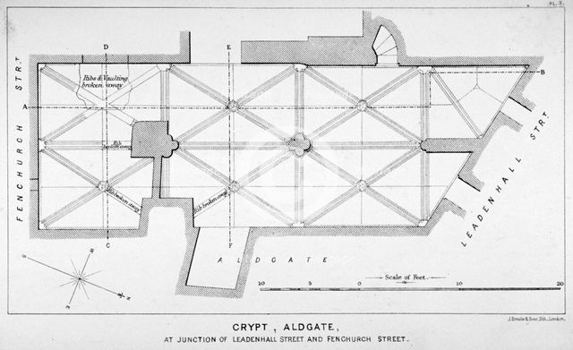Plan of the groining for St Michael's Crypt, Aldgate Street, London, c1830(?). Artist: J Emslie & Sons