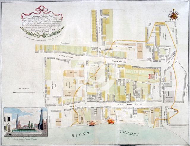 Plan of the fire that took place at Ratcliff in Stepney, London, in 1794.                  Artist: Anon