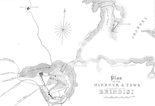Plan of the harbour and town of Brindisi, 1869. Creator: Unknown.