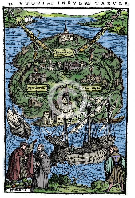 Plan of the island of Utopia, 1518. Artist: Unknown.