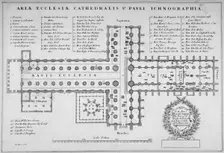 Plan of the old St Paul's Cathedral, City of London, 1657. Artist: J Harris