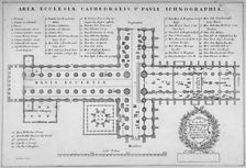 Plan of the old St Paul's Cathedral, City of London, 1657. Artist: J Harris