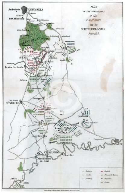 'Plan of the Operation of the Campaign in the Netherlands', June 1815, (1816). Artist: Unknown
