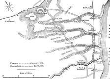 Plan of the Marches of Pearson (Jan., 1879) and of Chelmsford (April, 1879) to Etschowe c1880