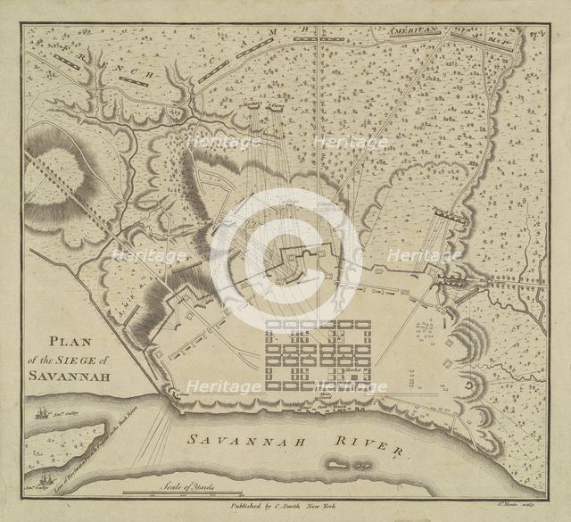 Plan of the Siege of Savannah, 1796. Creator: Charles Balthazar Julien Févret de Saint-Mémin.