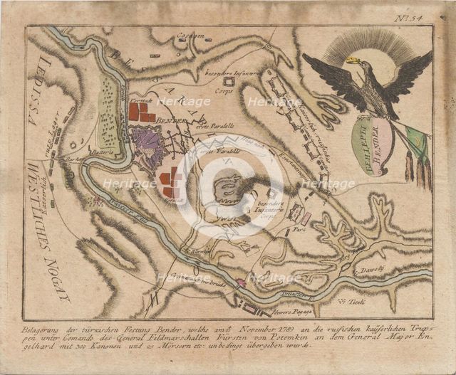 Plan of the siege of the Turkish fortress of Bender by the Russian army in November 1789, 1789. Creator: Anonymous.