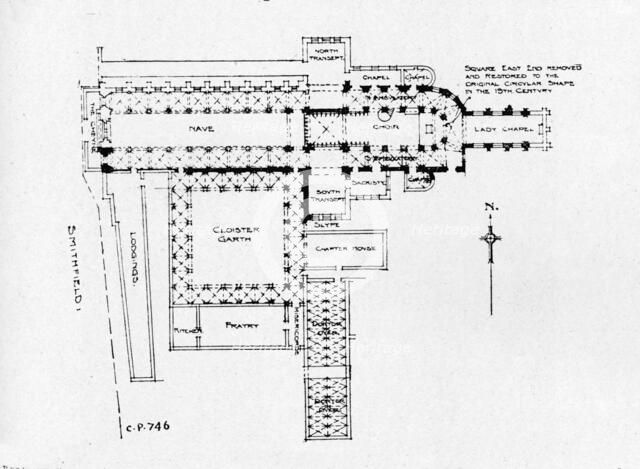 Plan of the Priory Church of St Bartholomew-the-Great, London, 1906. Artist: Unknown.