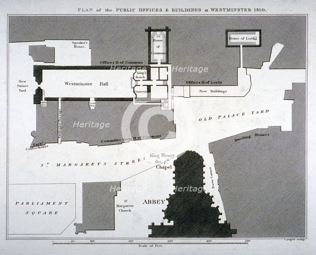 Plan of the public offices and buildings at Westminster, London, 1810.                               Artist: Anon
