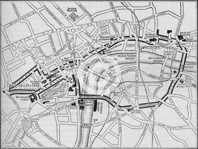 Plan of the route of the Queen's procession on Diamond Jubilee Day, London, 1897 (1906). Artist: Unknown.