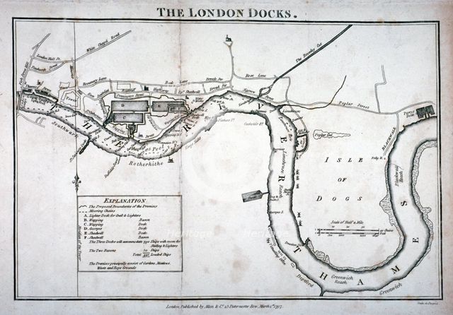 Plan of the River Thames showing the London Docks and the Isle of Dogs, 1797 Artist: Anon