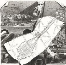 Plan of the rising works of the West station in Paris. French Railways, engraving 1851
