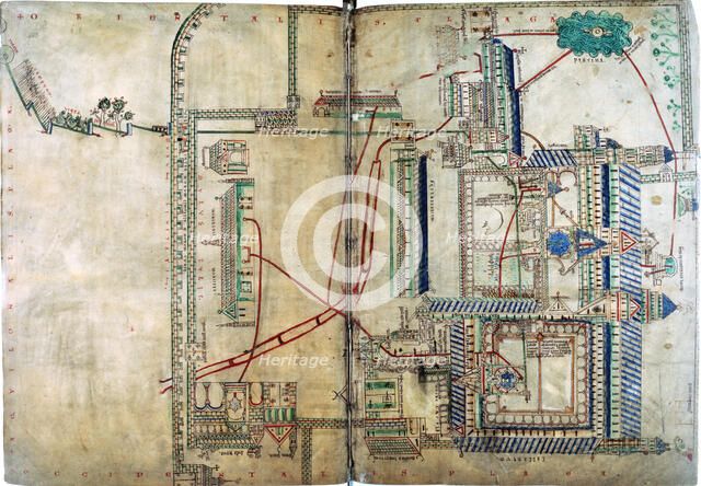 Plan of the water supply system to Canterbury Cathedral, c1150. Artist: Unknown