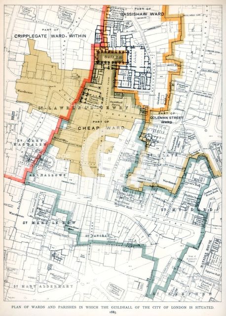 'Plan of the Wards and Parishes in Which the Guildhall of the City of London is Situated', 1886. Artist: Unknown