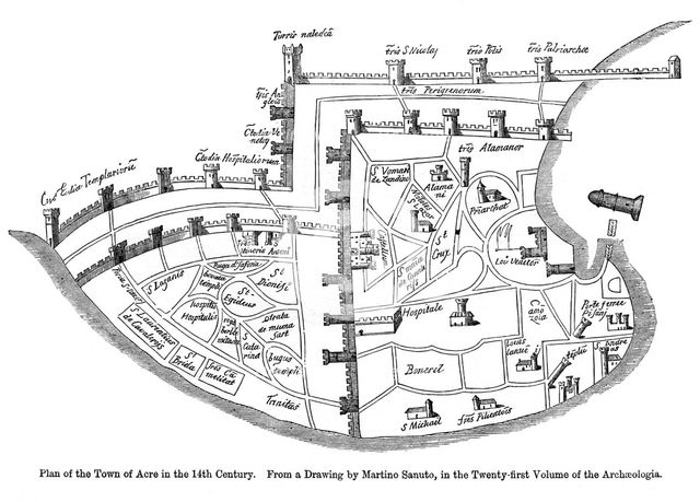 Plan of the town of Acre, Palestine, 14th century. Creator: Unknown.