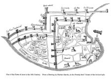 Plan of the town of Acre, Palestine, 14th century. Creator: Unknown