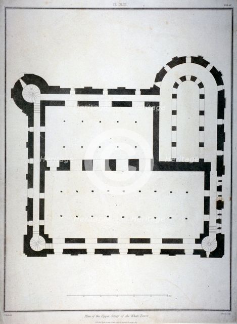 Plan of the upper storey of the White Tower, Tower of London, 1815.  Artist: James Basire II