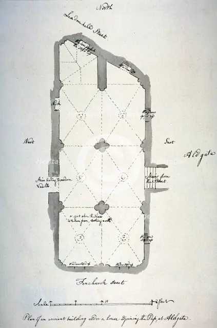 Plan of vaulting in St Michael's Crypt, Aldgate, London, 1784. Artist: John Carter