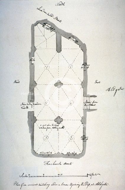 Plan of vaulting in St Michael's Crypt, Aldgate, London, 1784. Artist: John Carter