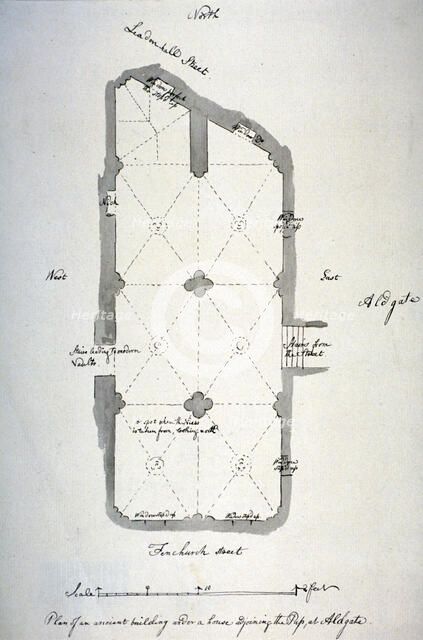 Plan of vaulting in St Michael's Crypt, Aldgate, London, 1784. Artist: John Carter