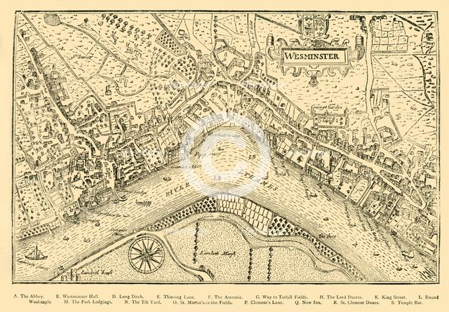 'Plan of Westminster. (From Norden's Survey, taken in Queen Elizabeth's Reign, 1593)', (1881). Creator: Unknown.