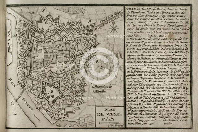Plan of Wesel and its citadel, North Rhine-Westphalia, Germany, 1763 (1765). Creator: Jean de Beaurain.