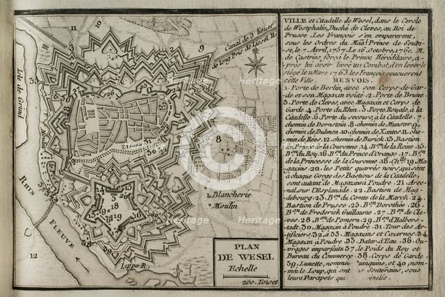 Plan of Wesel and its citadel, North Rhine-Westphalia, Germany, 1763 (1765). Creator: Jean de Beaurain.