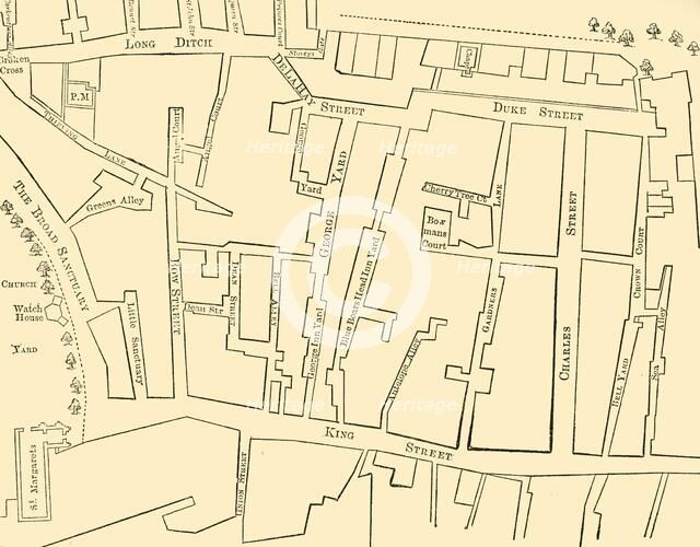 'Plan of a Portion of Westminster Between 1734 and 1748 - Before the Erection of Great George Street Creator: Unknown.