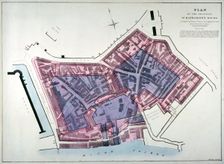Plan of a proposal to construct a dock on the site of St Katharine's Hospital, London, c1825. Artist: Charles Joseph Hullmandel