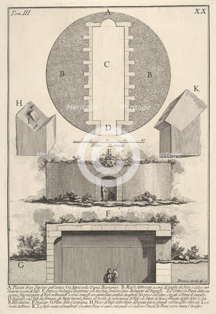Plan of a tomb on the Appian Way in Vigna Buonamici (Pianta di un sepolcro sull'antica Via..., 1756. Creator: Giovanni Battista Piranesi.