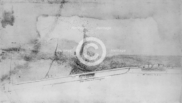 'Plan of an Embankment for Diverting the Arno', c1480 (1945). Artist: Leonardo da Vinci.