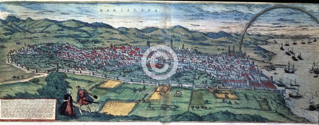 Plan of Barcino (Barcelona) in the work 'Civitates Orbis Terrarum', 1576. Creator: Braun George - Frans Hogenberg.