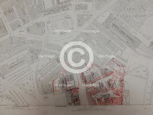 Plan of buildings in Whitehall, Westminster, London, 1874.  Creator: Tom Higgs.