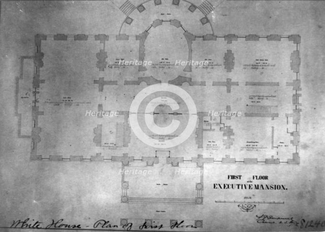 Plan of first floor of the Executive Mansion, between 1889 and 1906. Creator: Frances Benjamin Johnston.