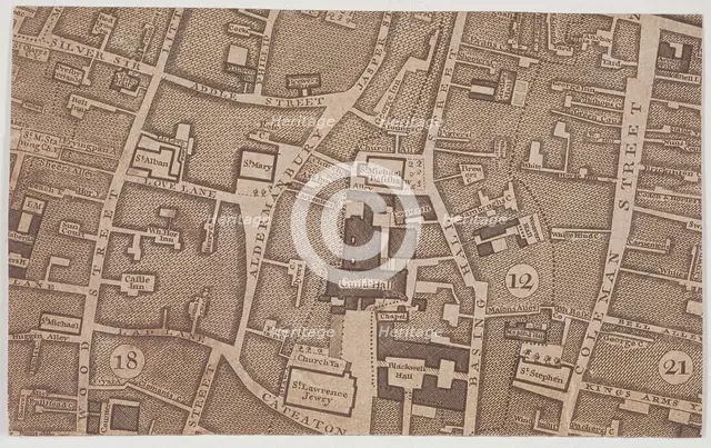 Plan of Guildhall and the neighbourhood around Guildhall, London, 1747. Artist: John Rocque