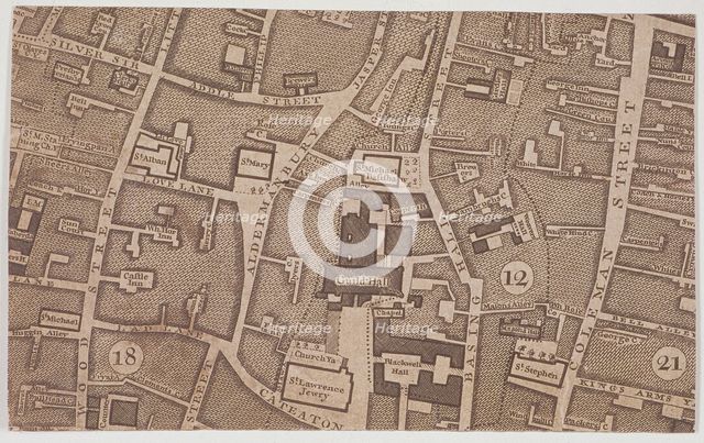 Plan of Guildhall and the neighbourhood around Guildhall, London, 1747. Artist: John Rocque