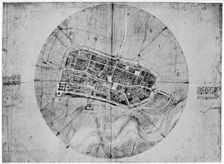 Plan of Imola, Italy, c1502 (1954). Artist: Leonardo da Vinci