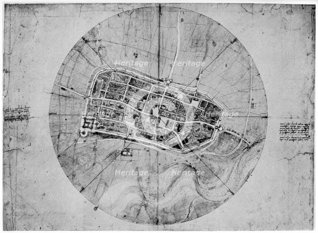 Plan of Imola, Italy, c1502 (1954). Artist: Leonardo da Vinci