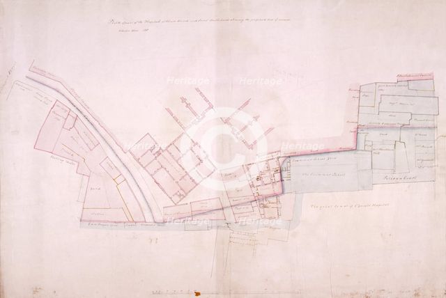 Plan of part of Christ's Hospital, Newgate Street and St Bartolomew's Hospital, London, 1818. Artist: John Shaw the Elder