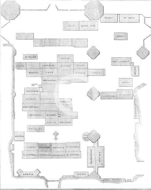 Plan of Poets' Corner, Westminster Abbey, 1870. Creator: Unknown.