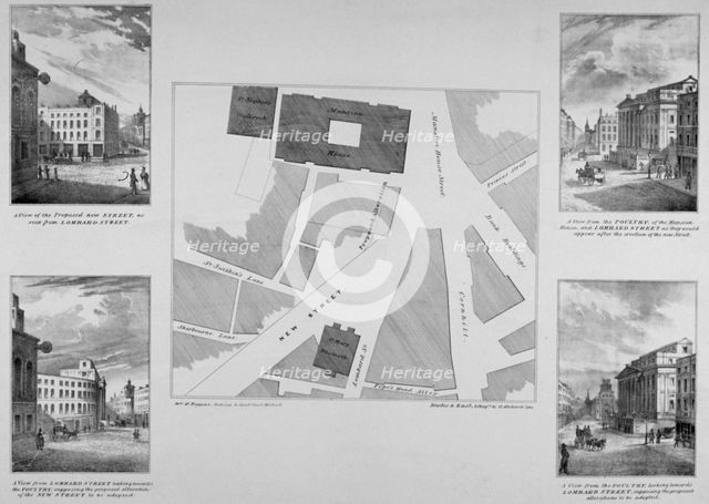 Plan of proposals for King William Street, City of London, 1832.   Artist: Blades, East and Blades