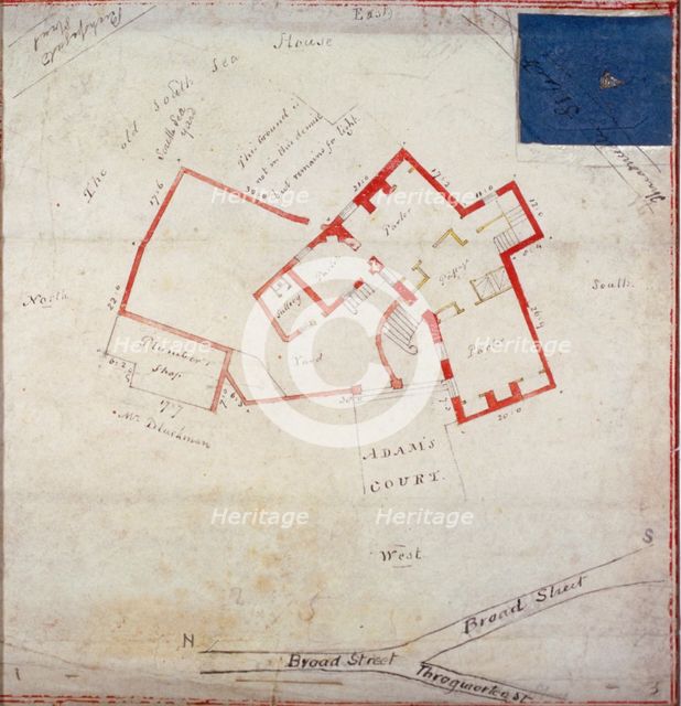 Plan of premises in Adams Court off Old Broad Street, London, c1800.                                 Artist: Anon